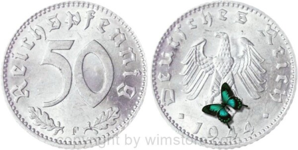 3. Reich, 50 Reichspfennig 1944 F, KM 96, Aluminium, -vz