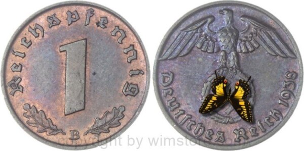 3. Reich, 1 Reichspfennig 1938 B, KM 89, Kupfer, vz