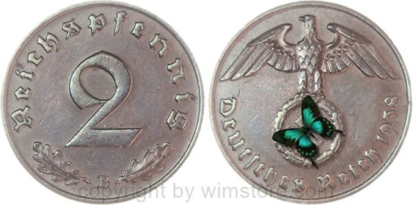 3. Reich, 2 Reichspfennig 1938 B, KM 90, Kupfer, ss