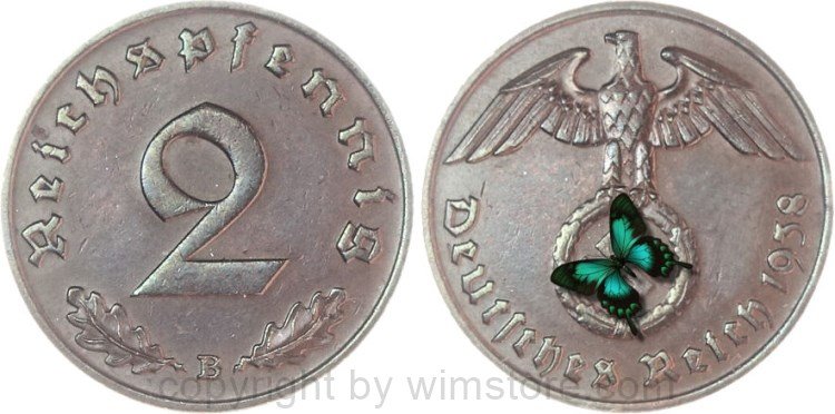3. Reich, 2 Reichspfennig 1938 B, KM 90, Kupfer, ss