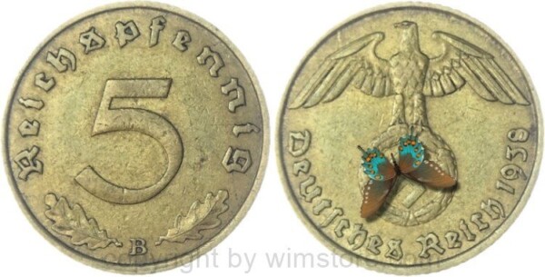 3. Reich, 5 Reichspfennig 1938 B, KM 91, Ku/Alu, ss