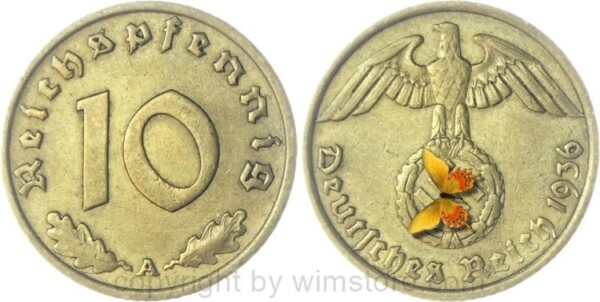 3. Reich, 10 Reichspfennig 1936 A, KM 92, Ku/Alu, ss