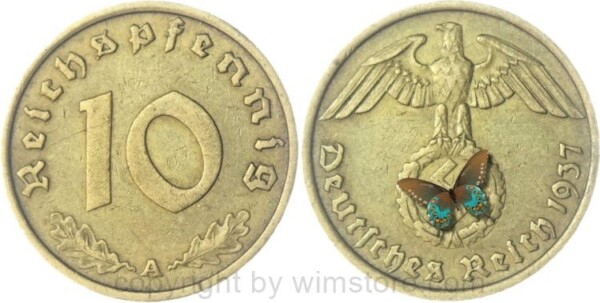 3. Reich, 10 Reichspfennig 1937 A, KM 92, Ku/Alu, ss