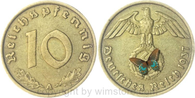 3. Reich, 10 Reichspfennig 1937 A, KM 92, Ku/Alu, ss