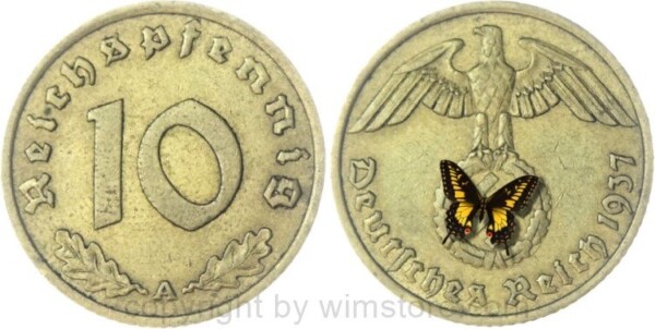 3. Reich, 10 Reichspfennig 1937 A, KM 92, Ku/Alu, ss