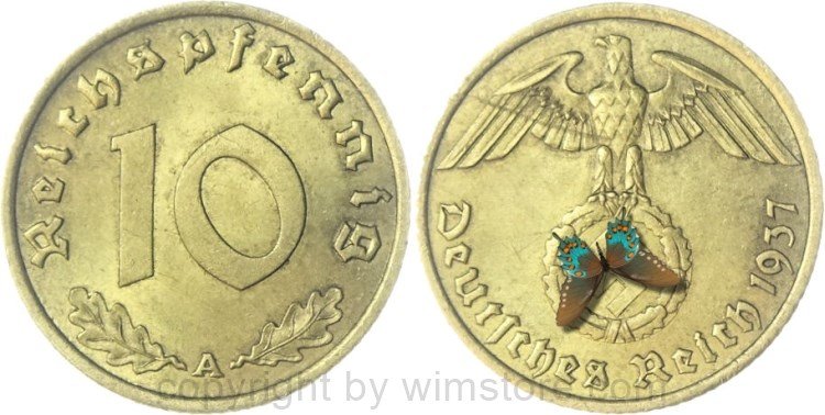 3. Reich, 10 Reichspfennig 1937 A, KM 92, Ku/Alu, vz