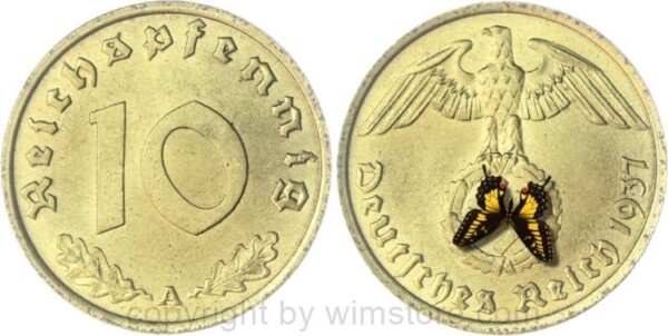 3. Reich, 10 Reichspfennig 1937 A, KM 92, Ku/Alu, -st