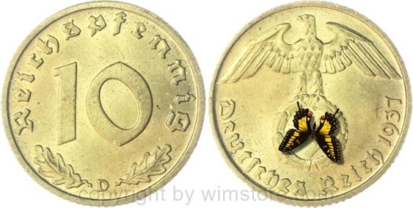 3. Reich, 10 Reichspfennig 1937 D, KM 92, Ku/Alu, vz