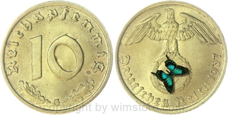 3. Reich, 10 Reichspfennig 1937 G, KM 92, Ku/Alu, vz, fleckig