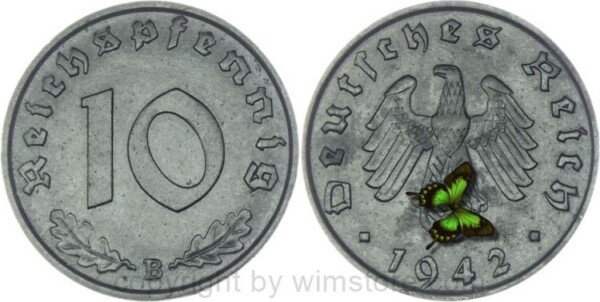 3. Reich, 10 Reichspfennig 1941 B, KM 101, Zink, ss-vz