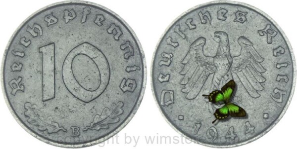 3. Reich, 10 Reichspfennig 1944 B, KM 101, Zink, ss