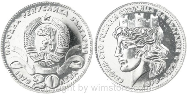 Bulgarien, 20 Leva 1979, 100 Jahre Sofia als Hauptstadt Bulgariens, KM 106, 500er Silber, vz-st