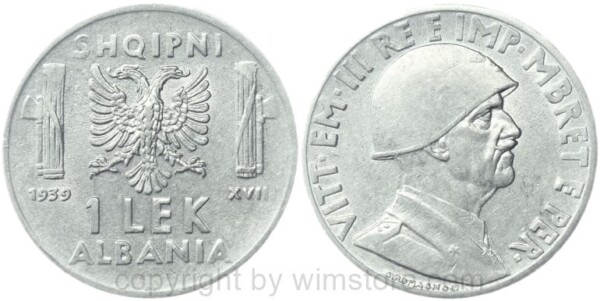 albanien, 1 lek 1939, km 31, stahl, magnetisch, ss (kopie)