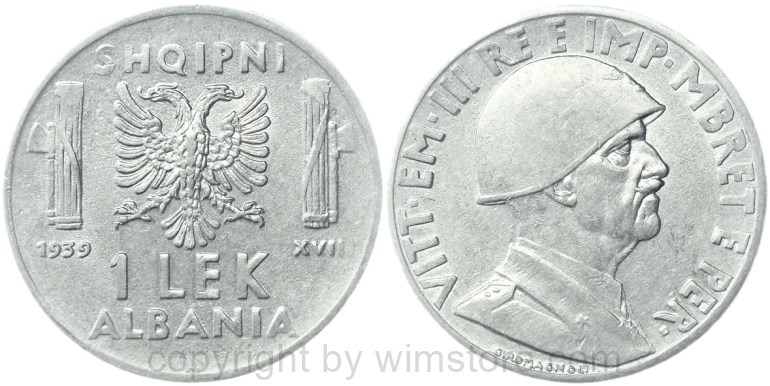 albanien, 1 lek 1939, km 31, stahl, magnetisch, ss (kopie)