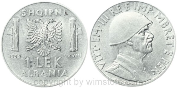 albanien, 1 lek 1939, km 31, stahl, magnetisch, ss (kopie)