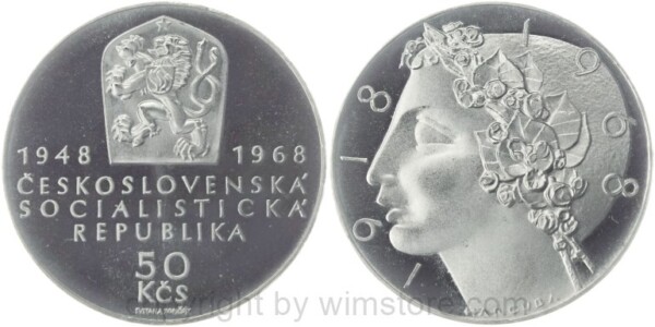 tschechoslowakei, 50 korun 1968, 50 jahre tschechoslowakei, 20 jahre volksrepublik, km 65, silber, ppii (kopie)