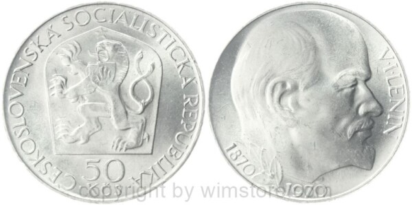 tschechoslowakei, 50 korun 1970, nikolaj lenin, km 70, silber, st