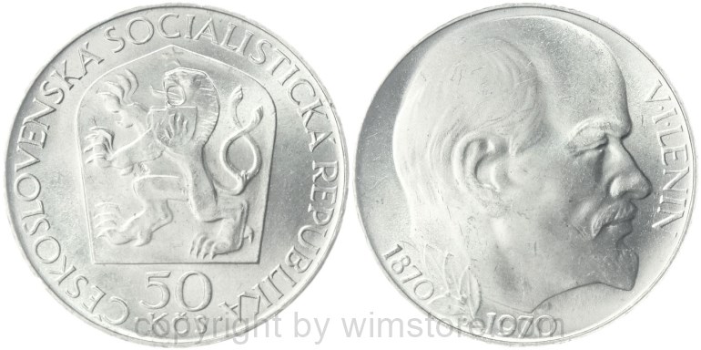 tschechoslowakei, 50 korun 1970, nikolaj lenin, km 70, silber, st