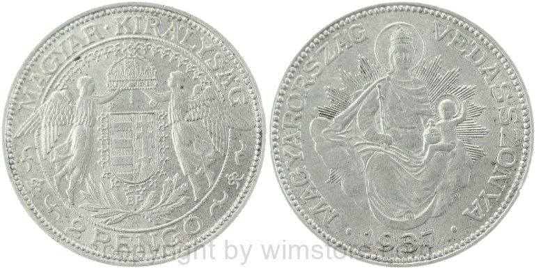 ungarn, 2 pengö 1929, km 511, silber, ss, fleckig (kopie)