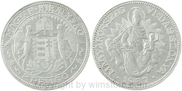 ungarn, 2 pengö 1933, km 511, silber, ss, randschaden (kopie)