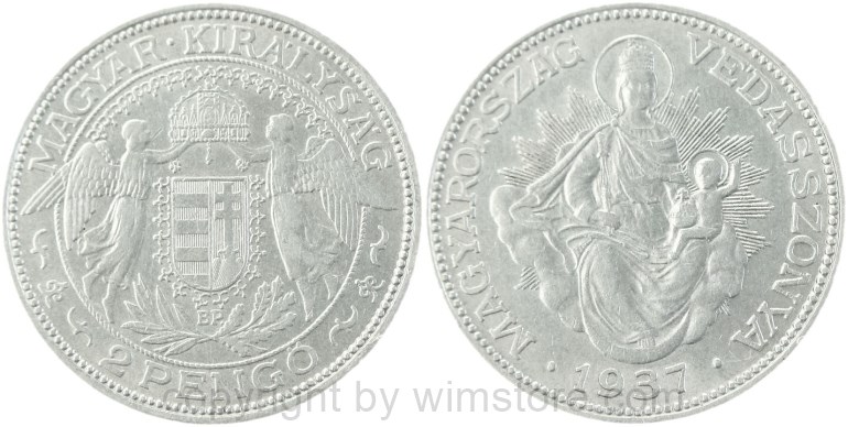 ungarn, 2 pengö 1937, km 511, silber, vz, fleckig (kopie)