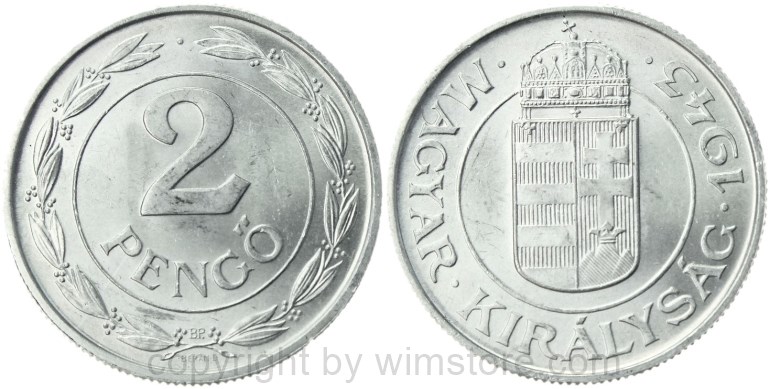 ungarn, 2 pengö 1943, km 522.1, aluminium, vz (kopie)