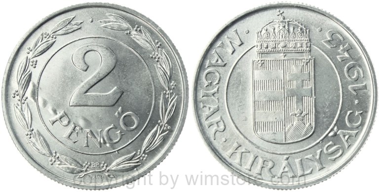 ungarn, 2 pengö 1943, km 522.1, aluminium, vz (kopie)