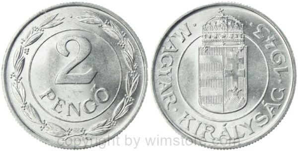 ungarn, 2 pengö 1943, km 522.1, aluminium, vz, stempelschaden (kopie)