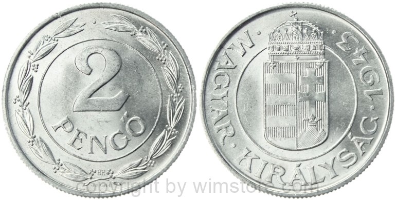 ungarn, 2 pengö 1943, km 522.1, aluminium, vz, stempelschaden (kopie)