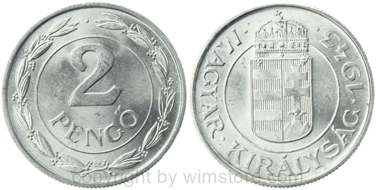 ungarn, 2 pengö 1943, km 522.1, aluminium, vz (kopie)