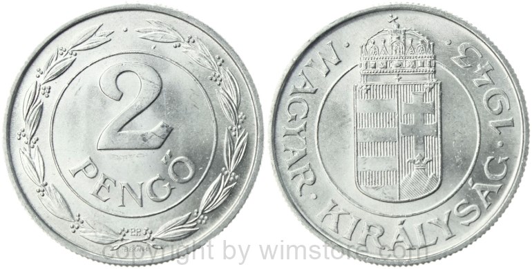 ungarn, 2 pengö 1943, km 522.1, aluminium, vz (kopie)