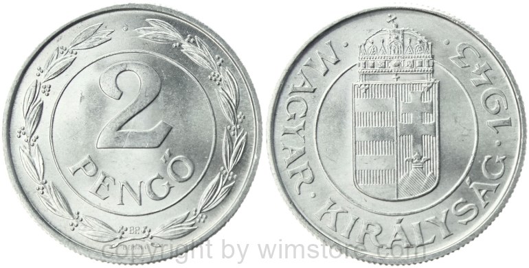 ungarn, 2 pengö 1943, km 522.1, aluminium, vz (kopie)