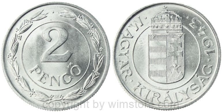 ungarn, 2 pengö 1943, km 522.1, aluminium, st (kopie)