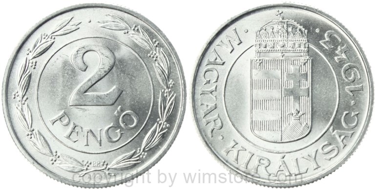 ungarn, 2 pengö 1943, km 522.1, aluminium, st (kopie)