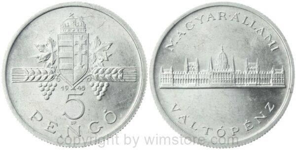 ungarn, 5 pengö 1945, km 525, aluminium, ss, fleckig (kopie)