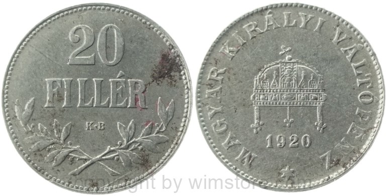 ungarn, 20 filler 1920, km 498, eisen, vz, roststellen (kopie)