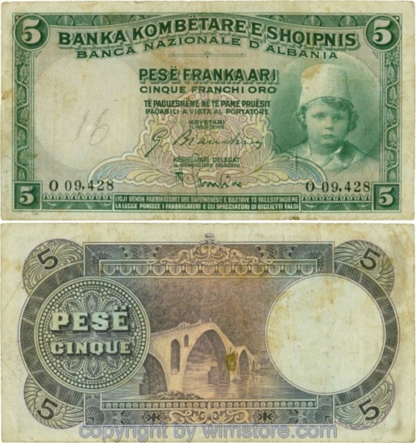 Albanien, P002b, 5 Franka Ari (1926), Serie O; 3-4