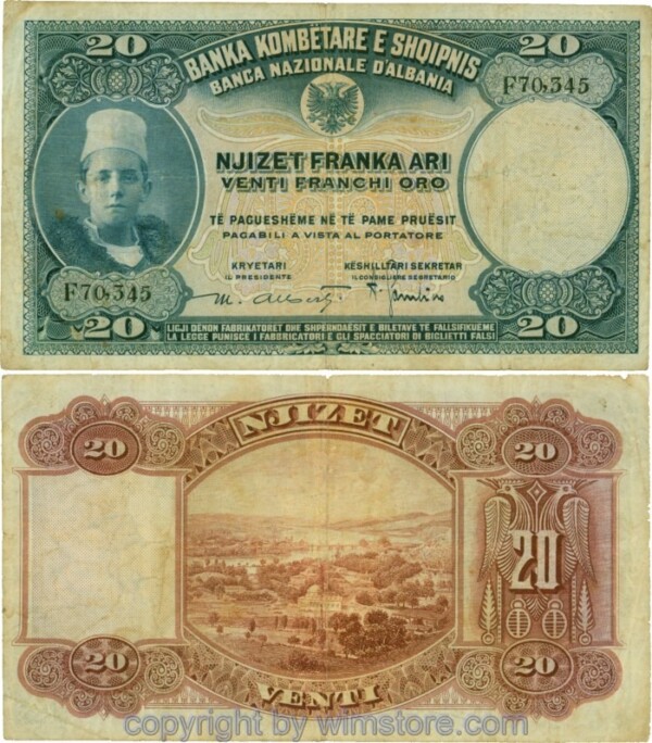 Albanien, P003a, 20 Franka Ari (1926), Serie F; 3-4