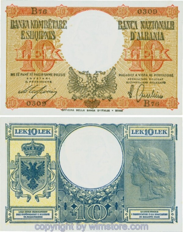 Albanien, P011, 10 Lek (1940), Serie B; 1