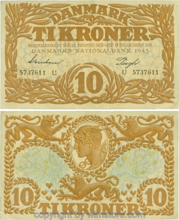 Dänemark, P031o, 10 Kroner 1943, Serie U; 3