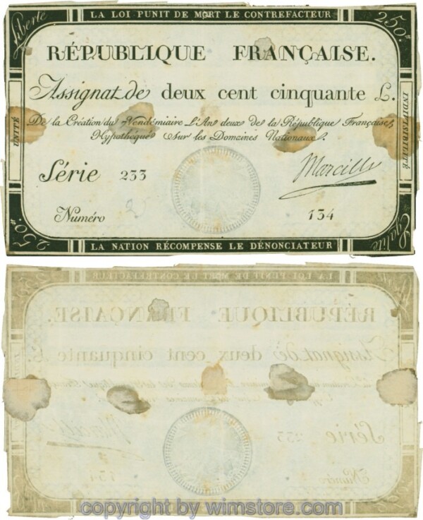 Frankreich, PA073, 400 Livres 1792; 5, Kleberückstände