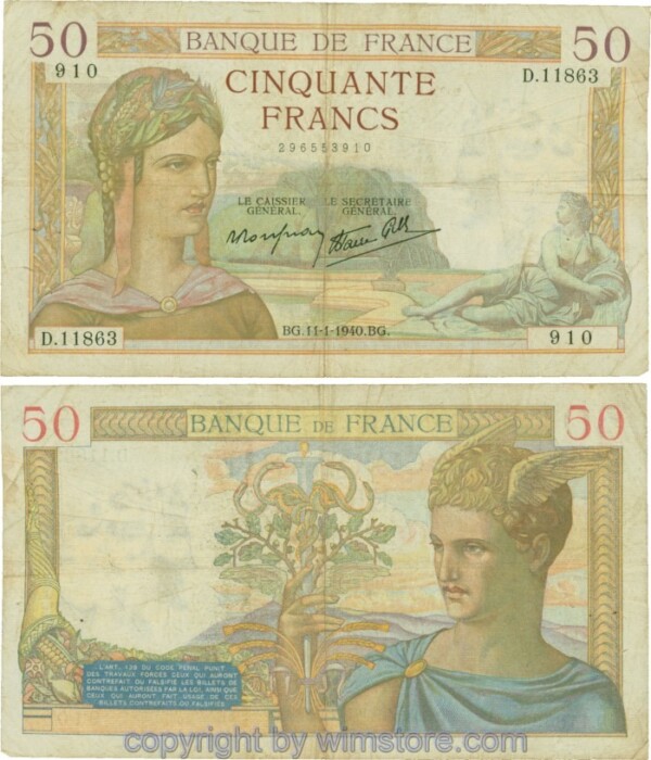 Frankreich, P085b, 50 Francs 1949-01-11, BG/D; 5