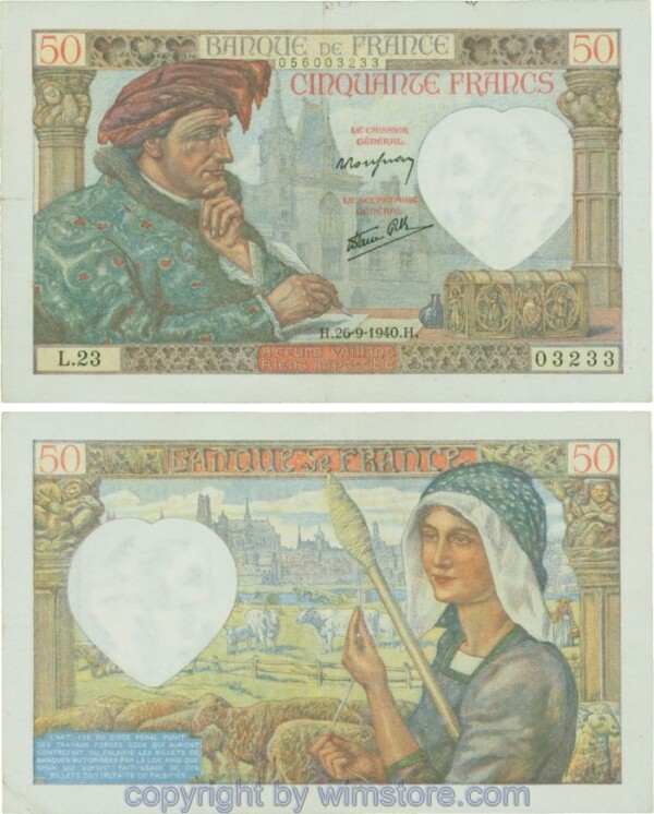 Frankreich, P093, 50 Francs 1940-09-26, H/L; 3-