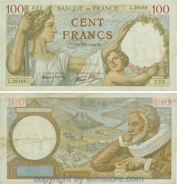 Frankreich, P094, 100 Francs 1942-03-05, RJ/L; 4