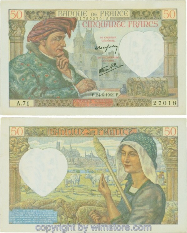 Frankreich, P093, 50 Francs 1941-04-24, F/A; 2