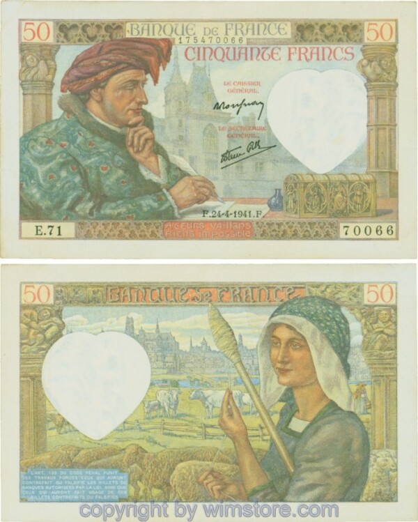 Frankreich, P093, 50 Francs 1941-04-24, F/E; 2