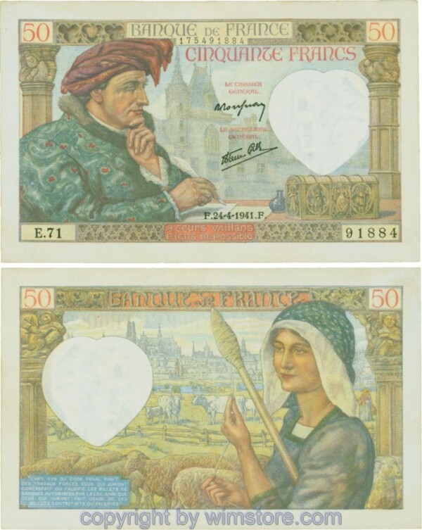 Frankreich, P093, 50 Francs 1941-04-24, F/E; 3