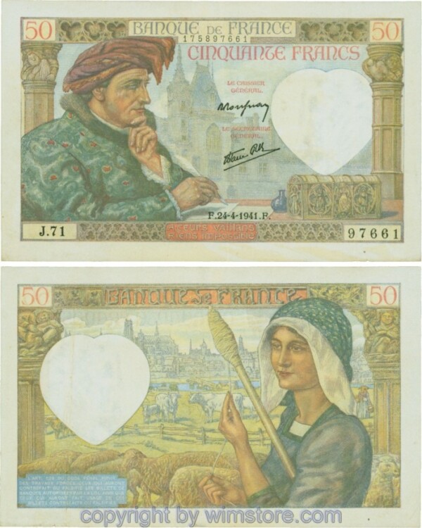 Frankreich, P093, 50 Francs 1941-04-24, F/J; 3
