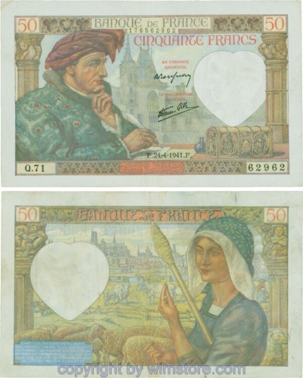 Frankreich, P093, 50 Francs 1941-04-24, F/Q; 3