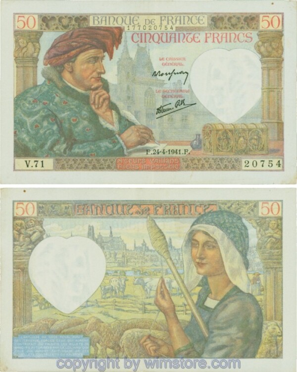 Frankreich, P093, 50 Francs 1941-04-24, F/V; 3